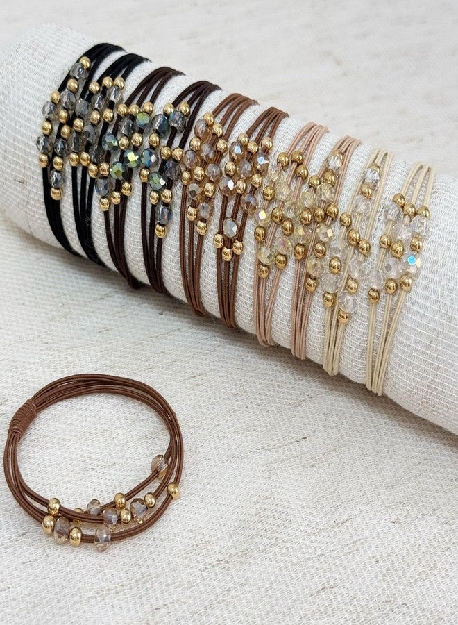 UDeBe 10pcs Brown Hair Ties with Gold & Crystal Beads, Thin Elastic Ponytail Holders for Women, No Damage, Stylish Hair Accessories - Image 5